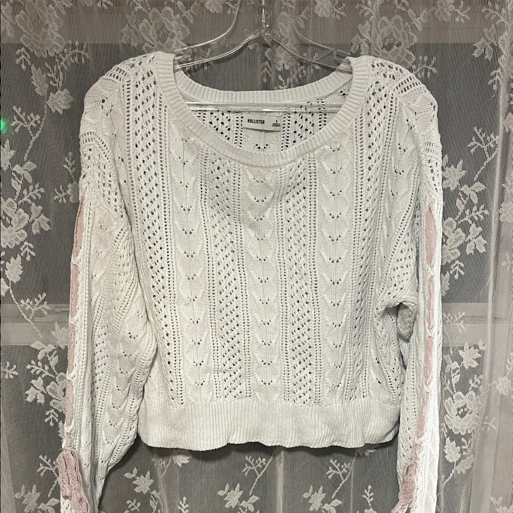 Hollister White Knit Sweater with Pink Accents
